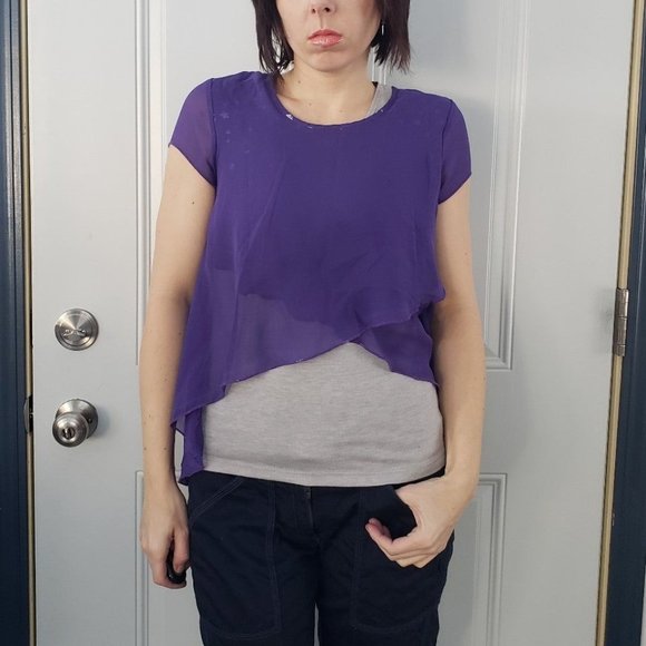 Y2K Purple and Gray‎ Fairycore Top - Picture 1 of 5